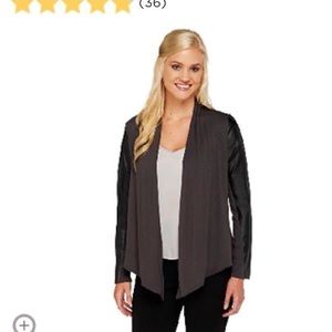 Faux leather mix media moto cardigan sz large